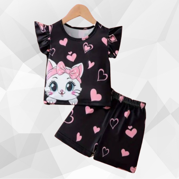 Black Cute Cat T-Shirt Set