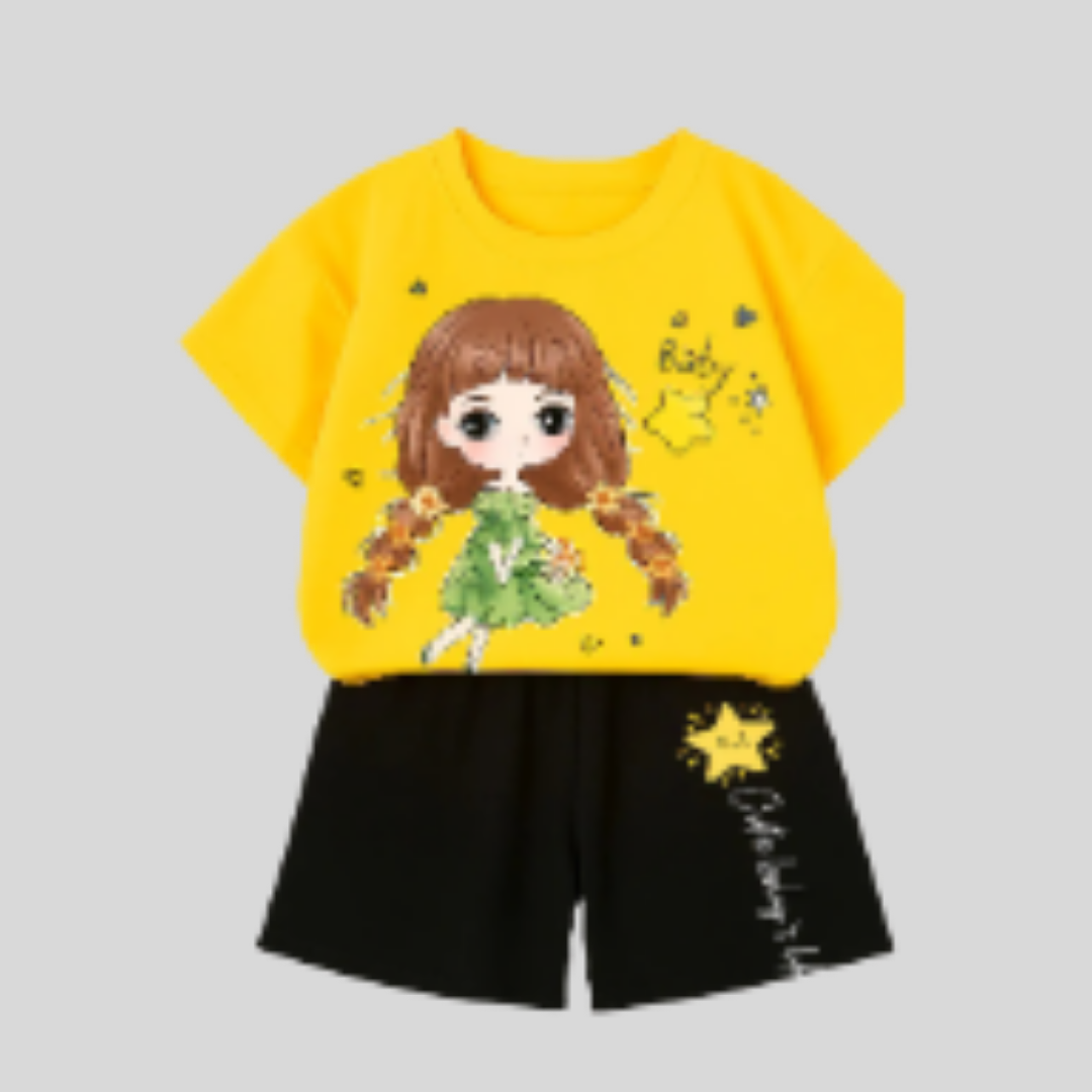 Yellow Cute Girl T-Shirt Set